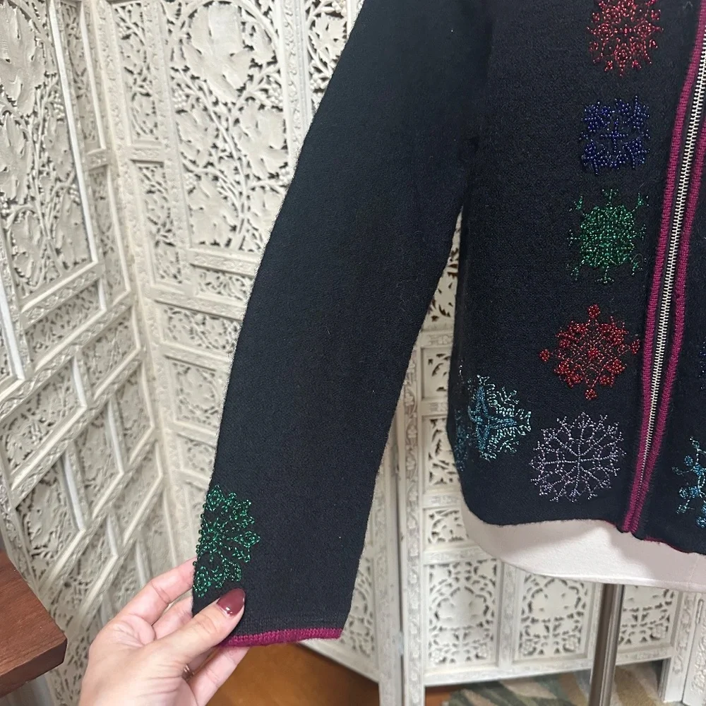 Karen Scott grannycore beaded wool winter snowflake cardigan‎ size large